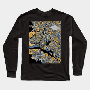 Oakland Map Pattern in Blue & Gold Long Sleeve T-Shirt